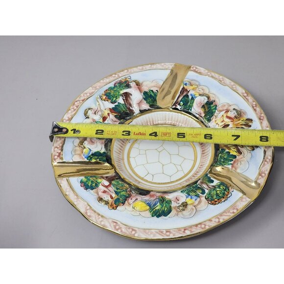 Hand-Painted Capodimonte Italian Porcelain Decorative Ashtray With Cherub Signed - Picture 9 of 9